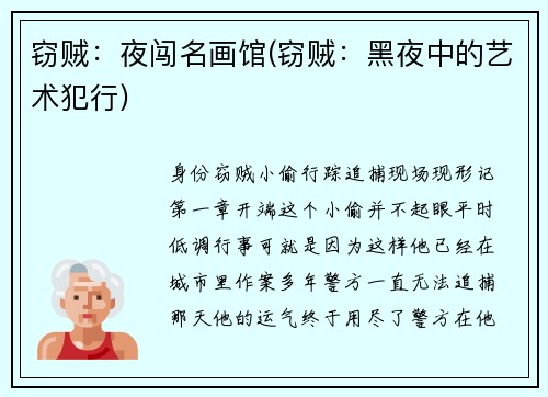 窃贼：夜闯名画馆(窃贼：黑夜中的艺术犯行)